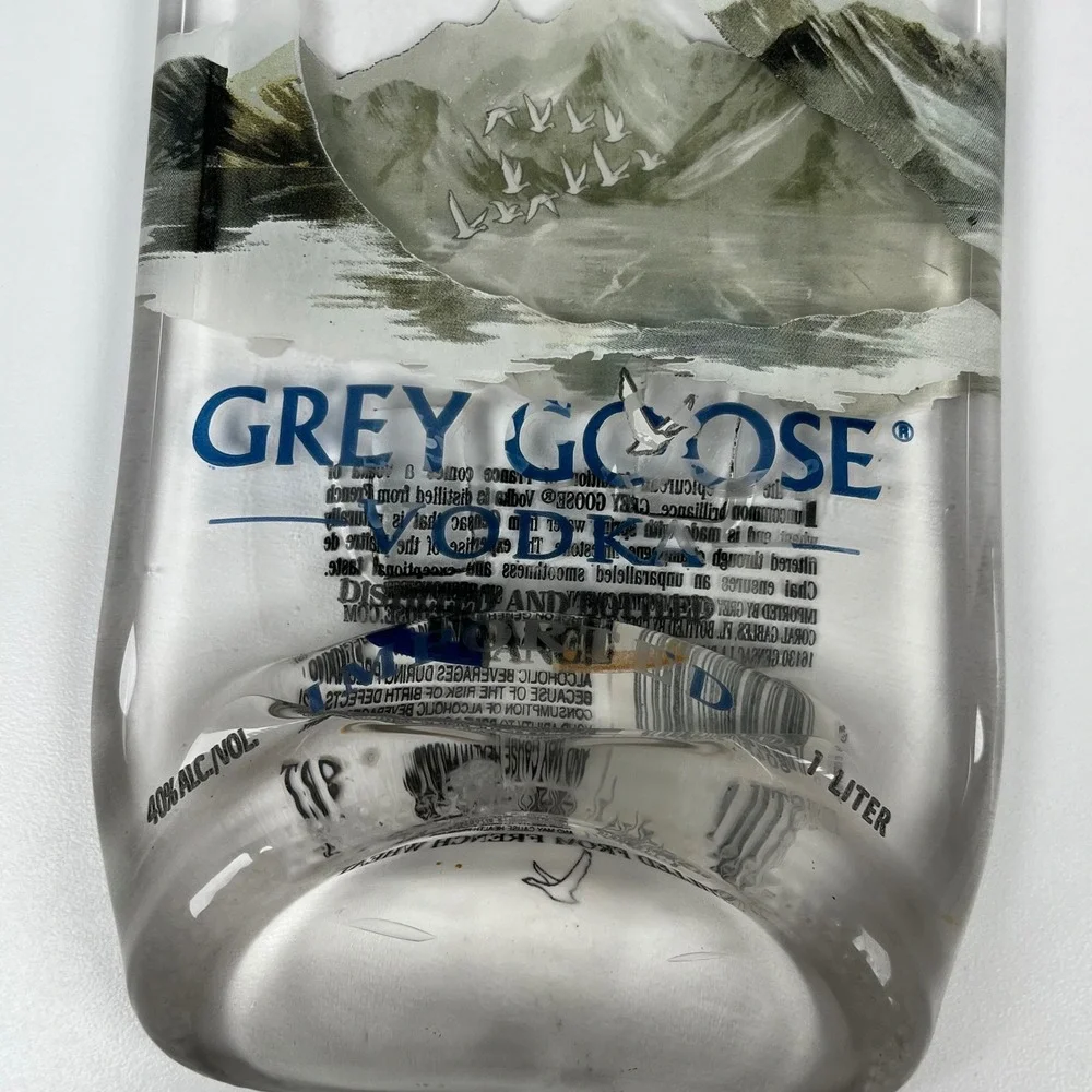 Grey Goose Vodka Slumped Melted Glass Bottle Tray Spoon Rest‎ Wall Decor 1 Liter